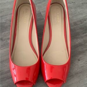 Cole Haan Women's Vibrant Red (Tomato)Peep Toe Heels/Wedges